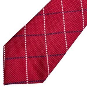 Tommy Hilfiger Men's Red Blue White Plaid Silk Tie Classic Preppy Necktie